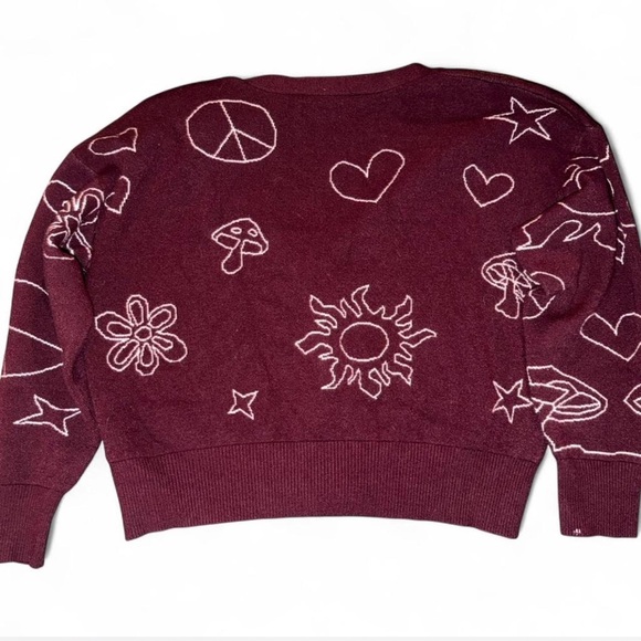 SO Women's Maroon burgundy Cardigan boho whimsical size large witchy punk emo - Picture 3 of 7